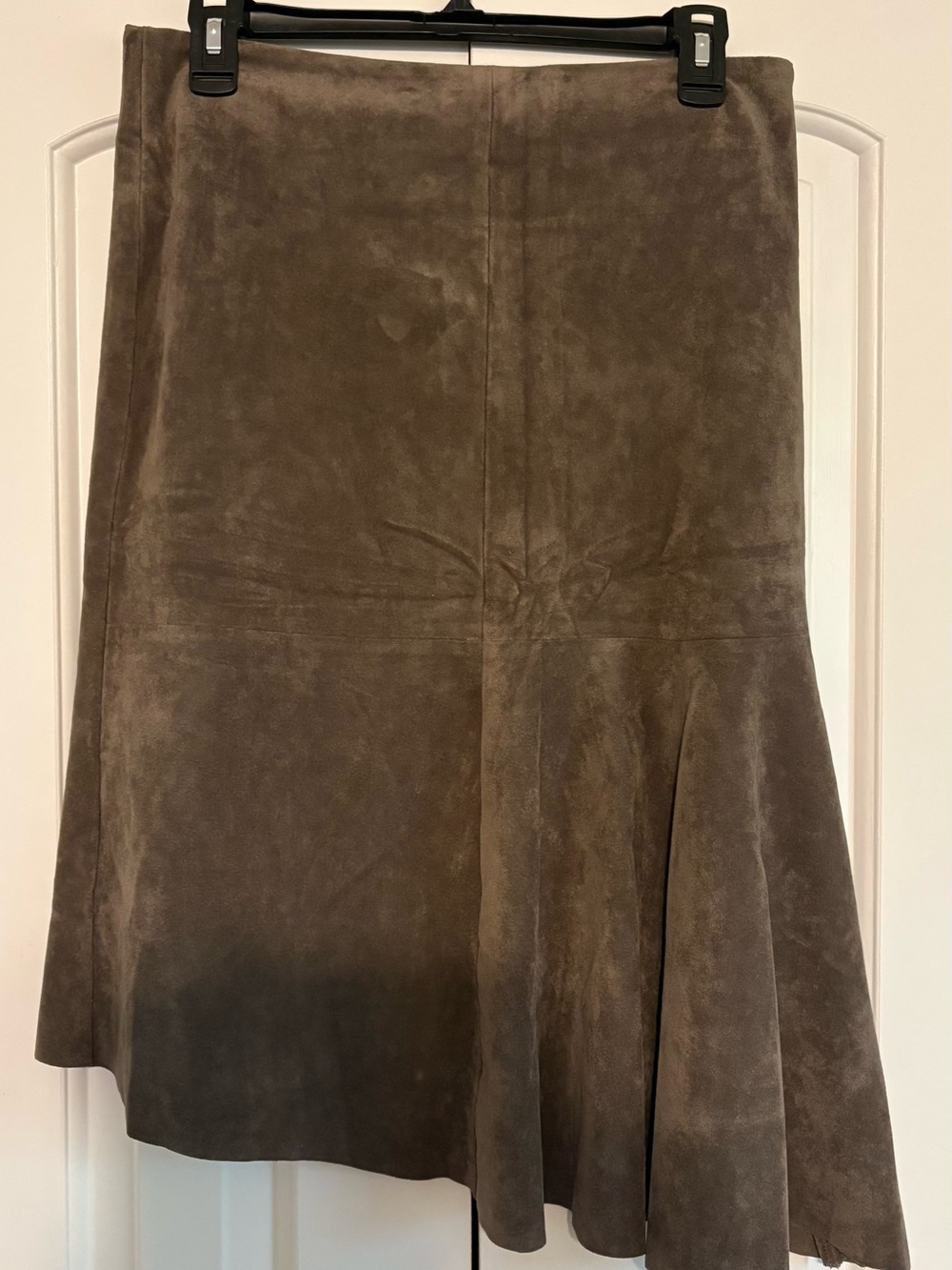 IVANKA TRUMP, Gray Faux Suede Asymmetrical Flared Skirt, Size 4